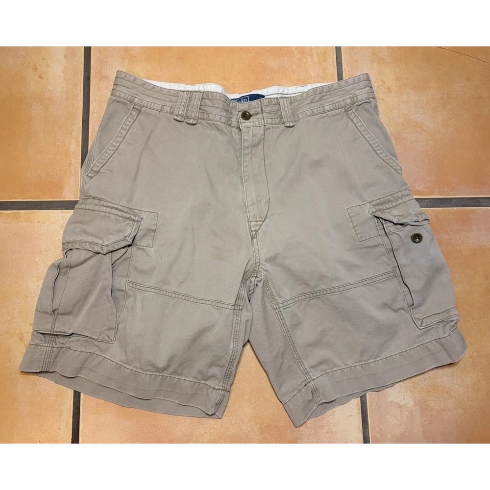 Polo Ralph Lauren Mens Khaki Tan Cargo Shorts Polo Chino 1967 Size 38 Cotton